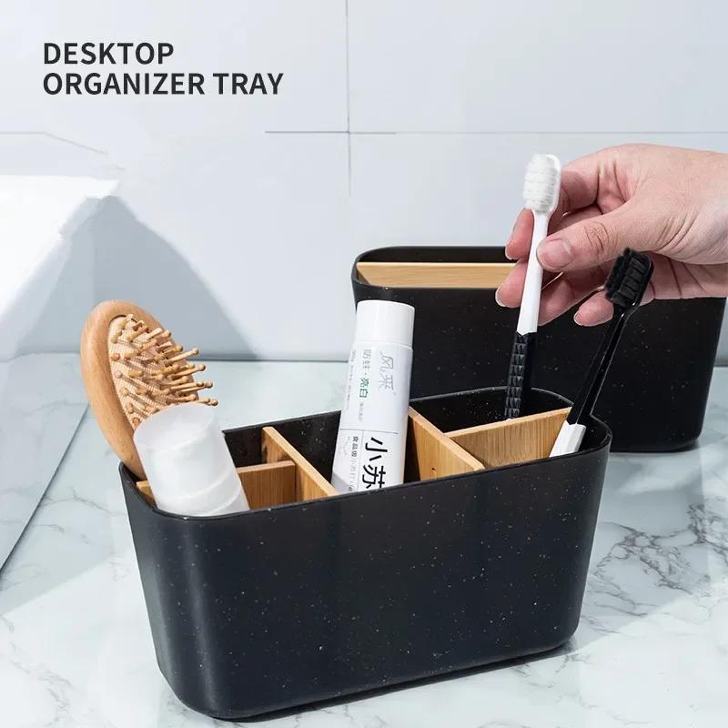Removable Bamboo Tray Electric Toothbrush Holder Makeup Brush Storage Box Bathroom Organizer for Toothpaste Accessories