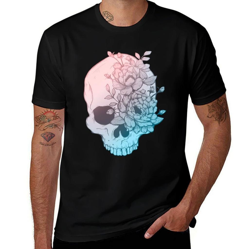 Floral Skull Tshirt Casual Loose Short Sleeve Tee For Men