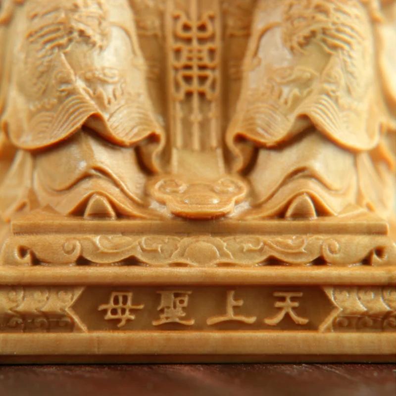 Natural Boxwood Chinese Goddess Mazu Statue Traditional Culture Mazu  Wooden Carvings Sea Goddess Home Room Decoration Figurines