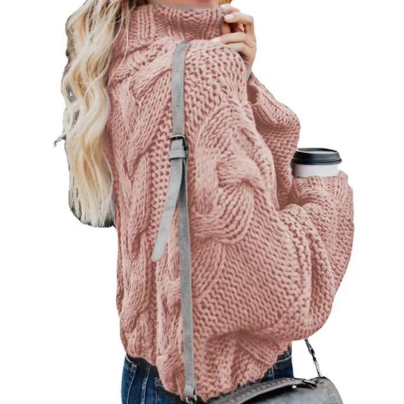 Nuovo Maglione Pullover da Donna con Scollo Alto 2026, Lavorazione a Treccia Spessa, Vestibilità Larga, Manica Lunga, Maglione Invernale per Uso Casual