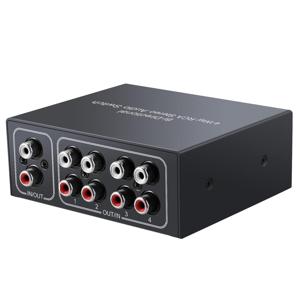 Vrttlkkfe RCA Estéreo Bidirecional Áudio 1 Saída ou 4 Saídas Jack Som Seletor Switcher de Áudio RCA de 4 Vias, Switch, 1 Entrada/4 Entradas/1 Canal L/R,