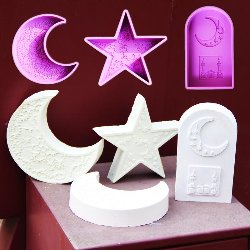Star Scented Candle Silicone Mold 3D Mandala Crescent Moon Arched Plaster Mould Eid Mubarak Ramadan Decor Making Tools Ornaments