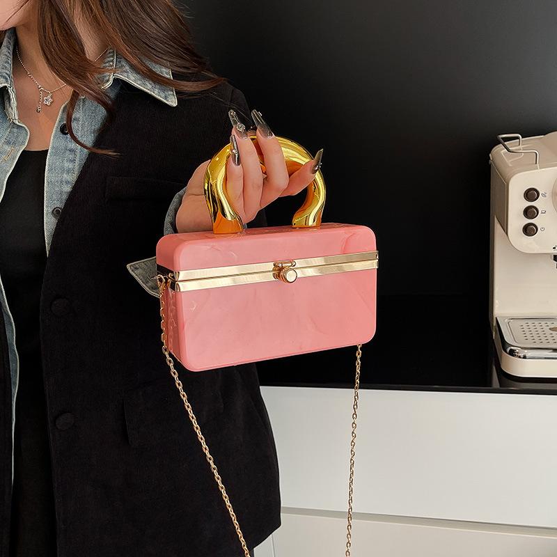 Gold Handle Box Clutch Bag Women Evening Wedding Party Fashion Party Purse And Handbag High Quality Acrylic Crossbody Bag Mini
