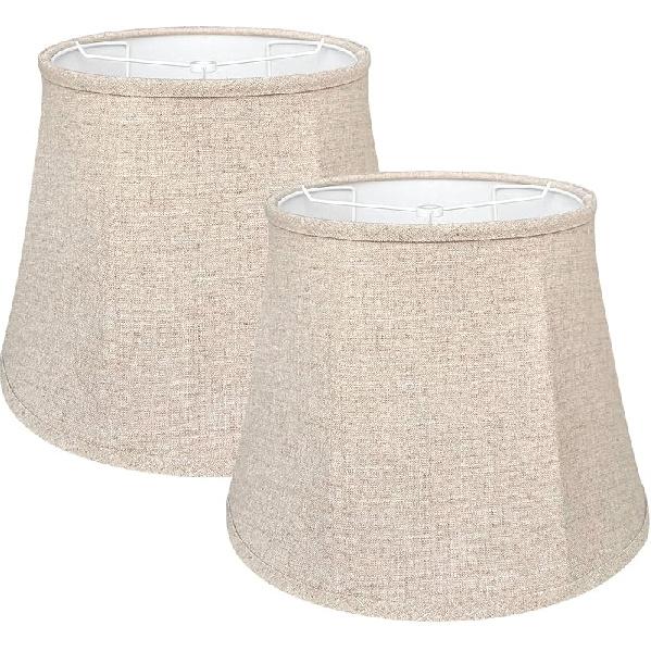 Double Brown Lamp Shade Set of 2, TOOTOO STAR Large Barrel Lampshade for Floor Light and Table Lamp 6x12x8.5 inch, DIY Fabric Natural Linen Hand
