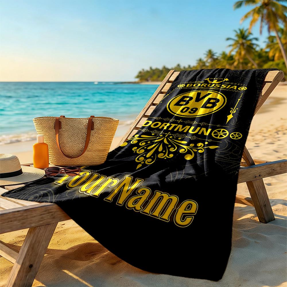 Borussia Dortmund Personalized Text Beach Towel Super Soft Microfiber Quickdry Fabric Suitable for Swimming Gym Camping Yoga Vacation