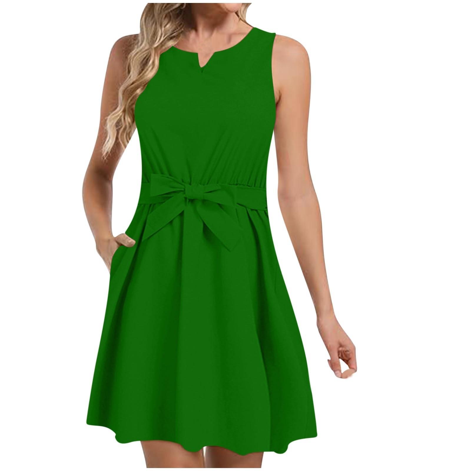 

Женское свободное однотонное платье без рукавов с отложным воротником и бретельками без рукавов L армия зеленый