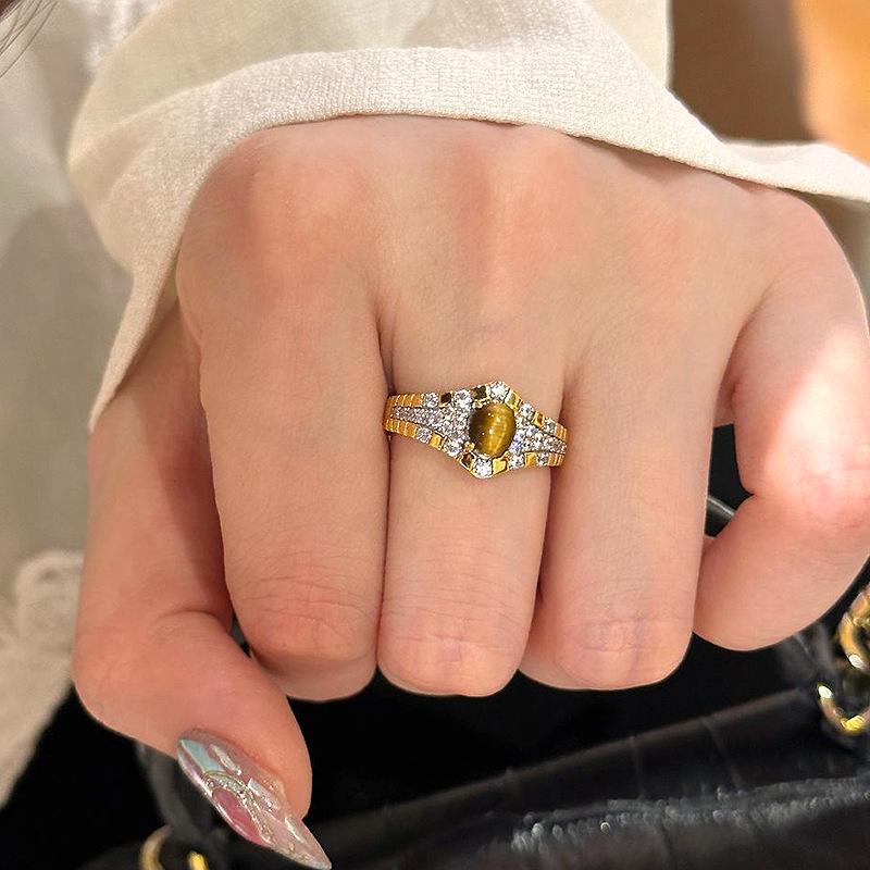 Xiaohongshu Diamond Tiger Eye Ring: Elegant, Luxurious, and Fashionable Niche Design Adjustable