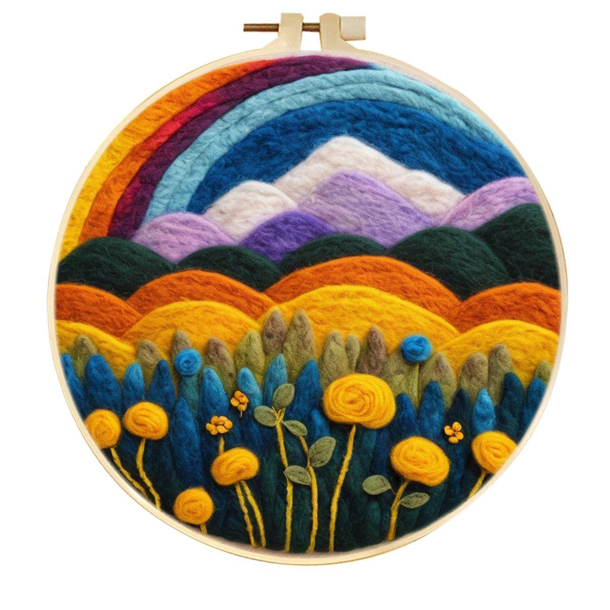 

CHENISTORY wool needle felting kit Embroidery frame Creative Landscape frame craft kit felt needle picture gift for mom