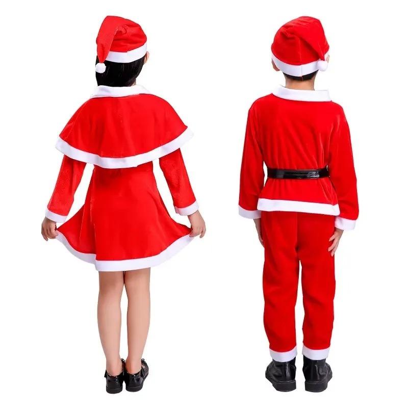 Non-Toxic Children Christmas Costumes Red Santa Claus Suit Festival Halloween Cosplay Sets Christmas Kids Clothes