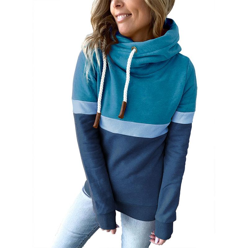 Autumn And Winter Women's Hoodie Solid Color Stitching Casual High Collar Hooded Sweatshirt Women's Tops