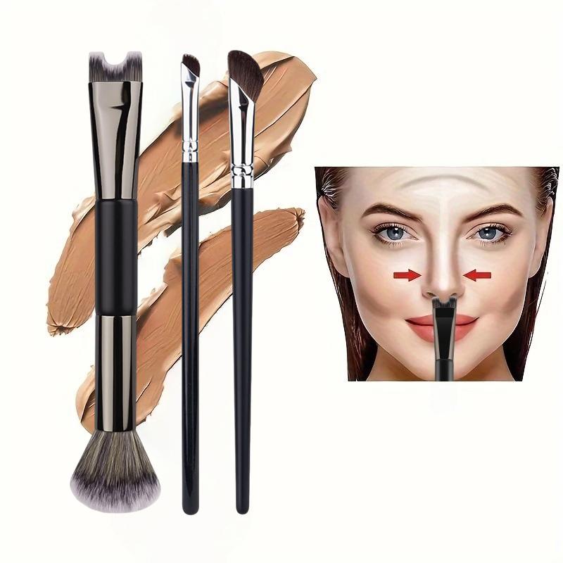 Dual Ended Nose Contour Brushes 1 3 Pcs Kit Angled Eyeshadow  Brush For Beauty Enthusiasts Daily Makeup Routine