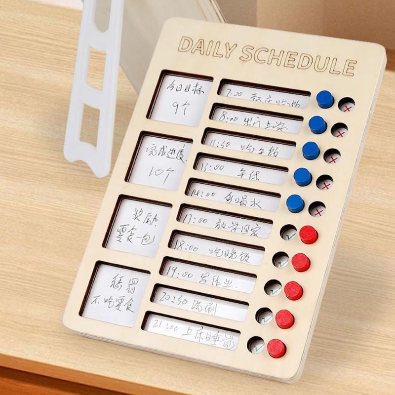Portable Chores Chart for Kids with Double Sided Chore Cards and Marker Wood Chores Chart Children Daily Checklist Board