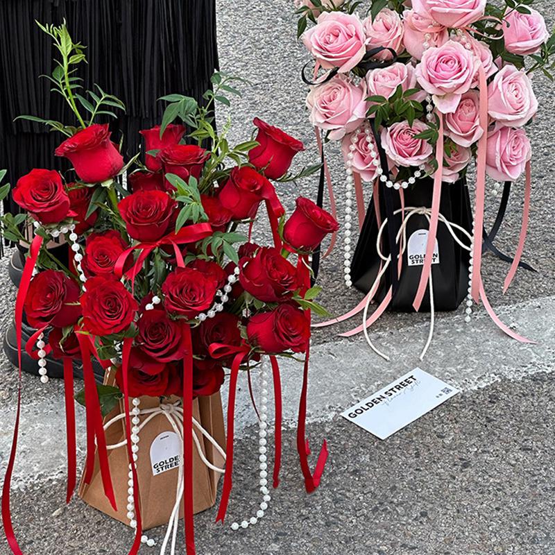 2Pcs Flower Packaging Bags Kraft Paper Candy Gift Box Bouquet Handbag Basket Packing Wedding Birthday Party Supplies