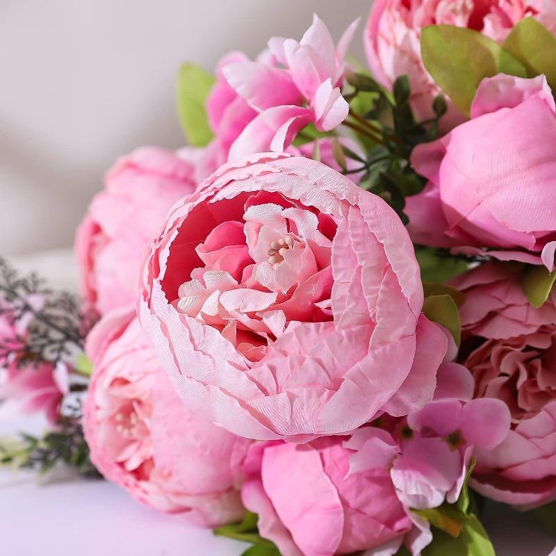 Faux Peony Bouquet 13 Heads Flowers Bud Vintage Artificial Peony 47cm Silk Flowers for Wedding Home Decoration,1pc