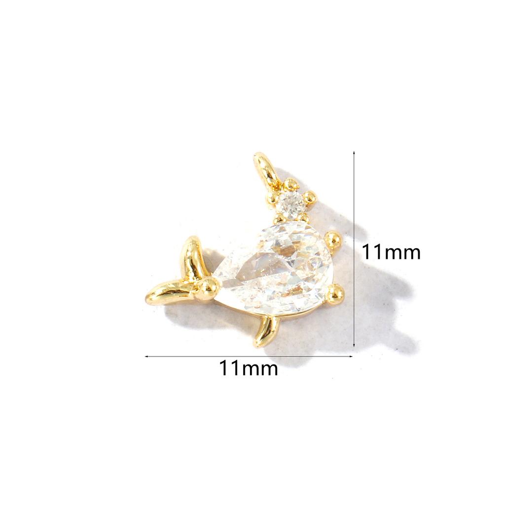 2 Pcs Ocean Jewelry Charms Goldfish Whale Lobster Clear Cubic Zirconia Brass Pendants For Diy Necklace Bracelet Making Findings