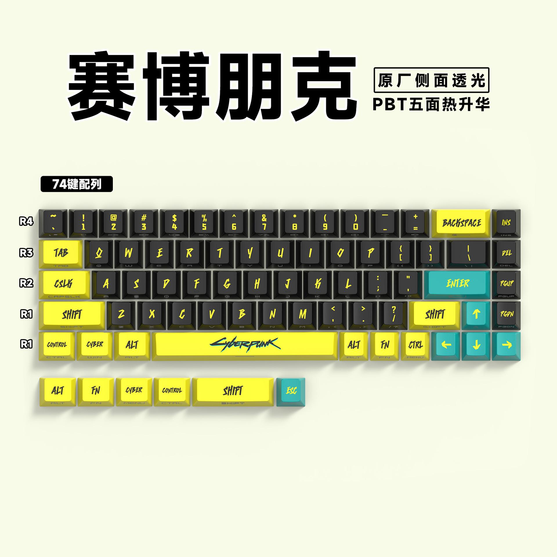 Cyberpunk Keycaps PBT OEM Hoogte Zijdelings Gegraveerd Transparant voor Mechanische Toetsenborden black