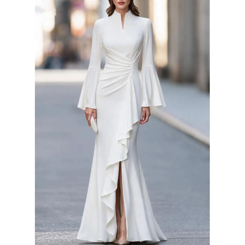 Elegant Womens Fitted Mermaid Evening Gown With Ruched Waist Flounce Hem Side Slit Long Dress