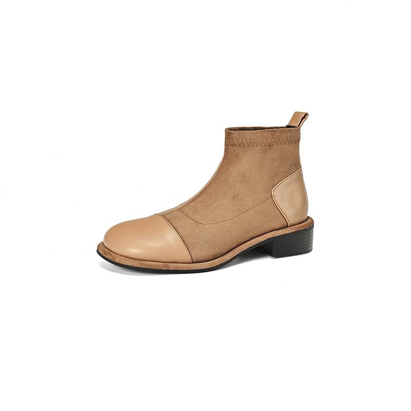 Krazing Pot Flock Autumn Winter Shoes Low Heels Size 43 Stretch Boots Back Patch Work Street Wear Elastic Ankle Boots