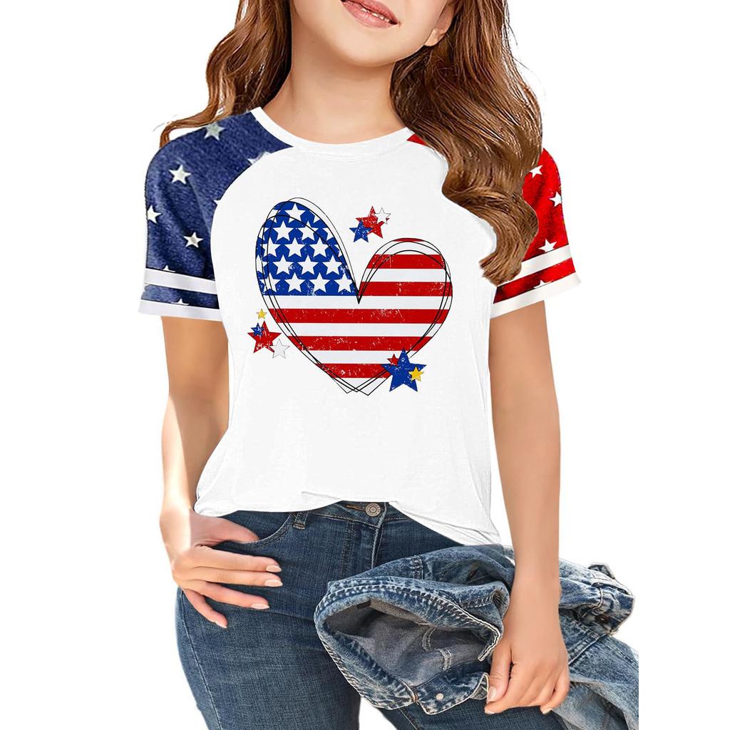 Children's  Independence Day Printed Round Neck Short Sleeved Casual T-shirt