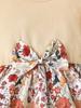Girls Floral Print Dress with Bow, Ruffle Sleeve Ribbed Bodice Casual Summer Outfit