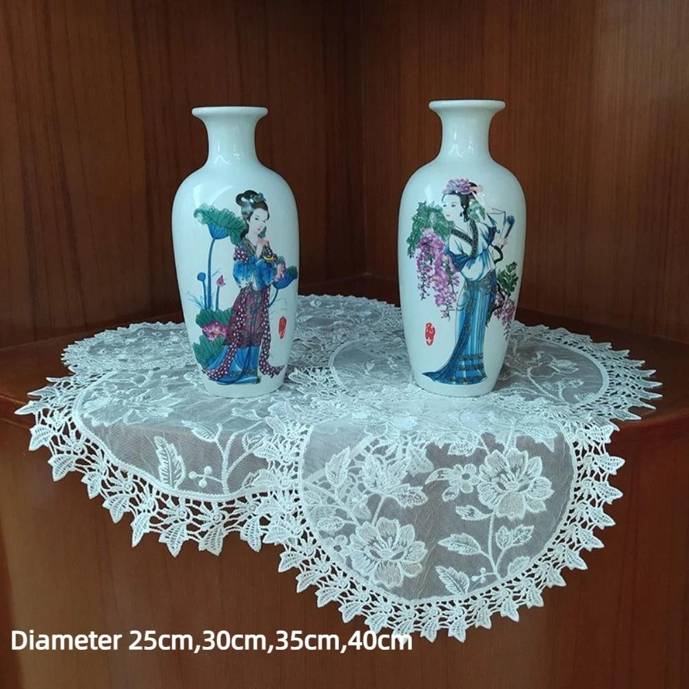 Bílý ubrus Krajková výšivka Ubrousek Ozdoba Rekvizita Podtácek pod kávu Vánoční domácí dekorace