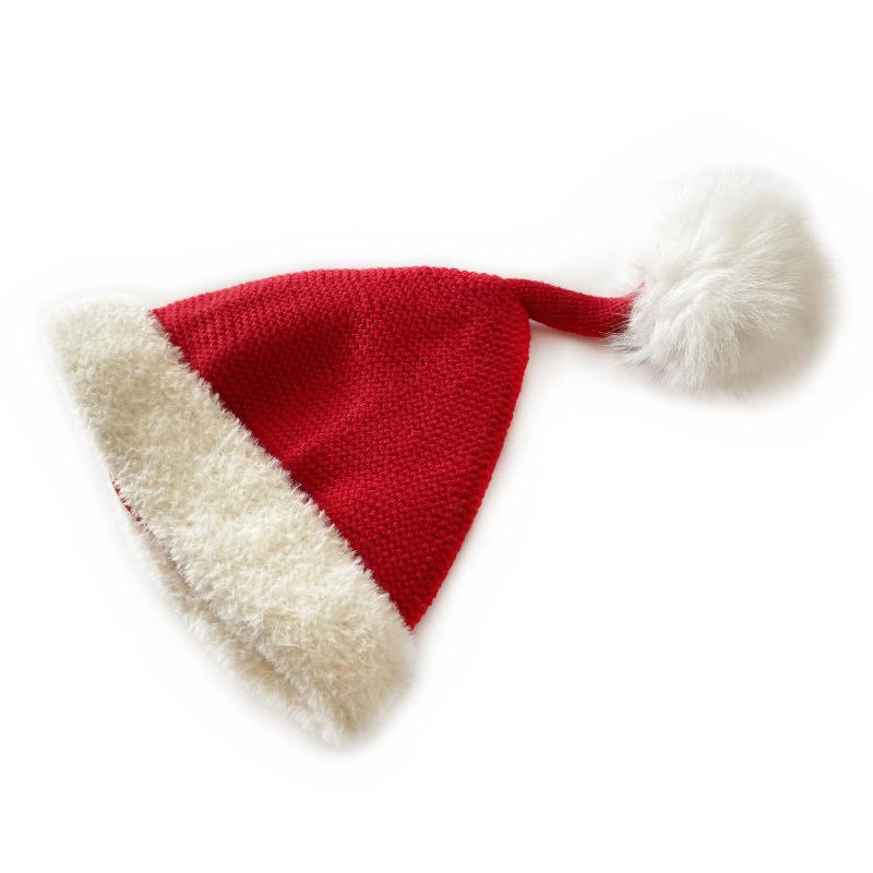 

Cat brother children s Christmas hat contrasting color warm knitted hat boys and girls baby red new hat ball wool hat