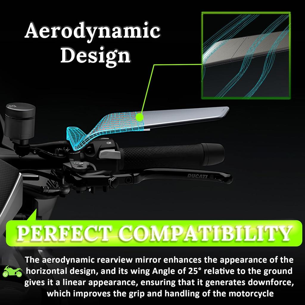 Motorcycle Rear View Mirrors, Adjustable 360° Rotating Stealth Wind Wing Side Mirrors Compatible With Kawasaki Z400 Z650 Z1000 Duke 125 200 250 390