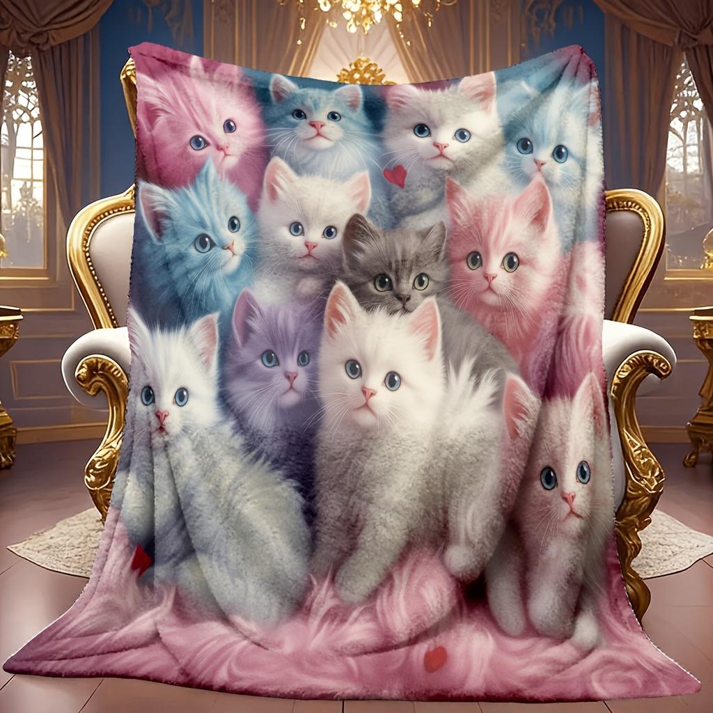 A Cozy Cat-Themed Fleece Blanket with Soft, High-Definition Digital Printing, Suitable for All Seasons As a Gift for Family And Friends. A Cooling Bla