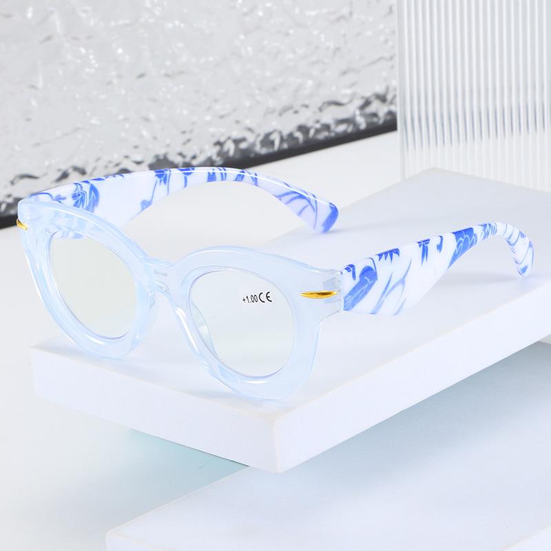 Round Frame Reading Glasses with Wood Grain Temples - New Anti-UV Design for Europe and America