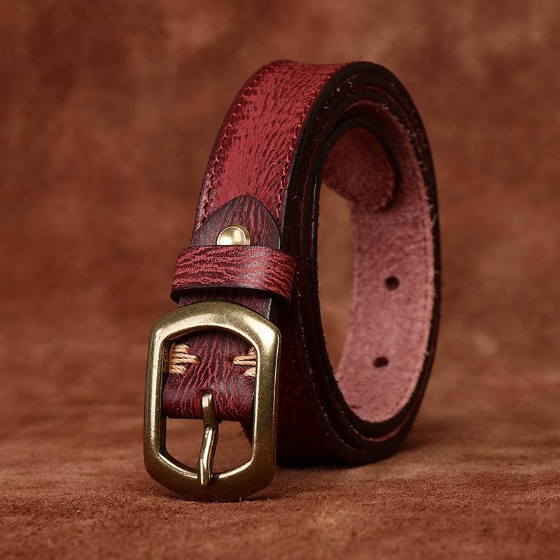 Women's Belt Retro Fashion and Personalized Emboss Leather Pin Buckle Pure Cowhide Korean Style Versatile Coarse Grain Jeans Belt Women