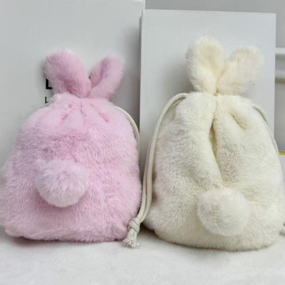 Fluffy Style Bunny Plush Pouch Large Capacity Rabbit Ear Bag Cosmetic Storage