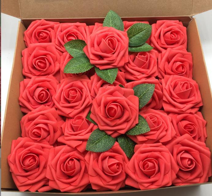 8CM Faux Rose Flower Gift Box Set with Leaves - Includes 25 or 50 Flowers for Home Decoration