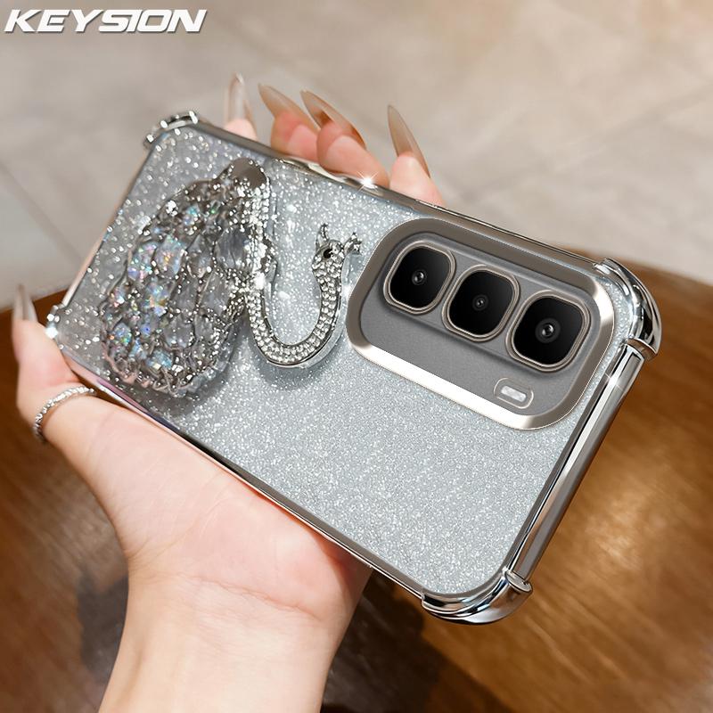 

KEYSION Протиударний чохол з покриттям для телефону для Infinix Hot 60 Pro+ Hot 60 5G 60i 4G Прозорий ТПУ Блискучий Інкрустований Лебедь Підставка Обкладинка for Infinix Hot 60 Pro срібний