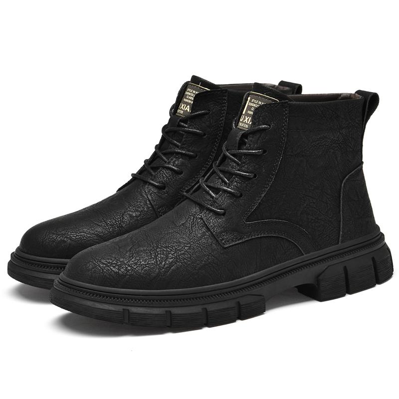 Men High Top Workwear Boots PU Low Heel Round Toe Lace Up Fashionable Classic Men Shoes