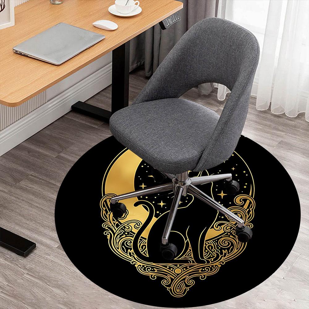 1pc Cat Moon Round Chair Mat Area Rug - Non-Slip, Floor Mat for Office, Bedroom, and Indoor Decor C1125402