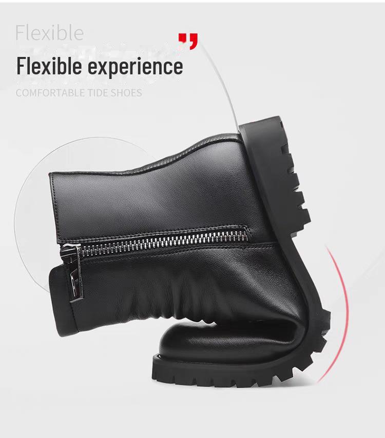 Ghete Martin pentru bărbați, de iarnă, cu gleznă înaltă - Piele de vacă moale, confortabile, cu fermoar la modă, căptușeală din catifea din lână