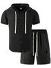 Men's Casual Summer American Style Hooded Short Sleeve Shirt & Shorts Set