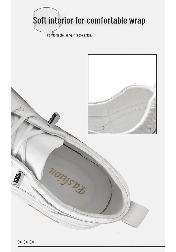 Men's Genuine Leather Slip-On Casual White Board Shoes, Size 45, Trendy No-Tie Design for Spring and Autumn