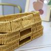 Storage Basket with Handle Manual Braided Faux Rattan Rectangle Shape Hollow Drainage Party Picnic Fruit Snacks Bread Serving