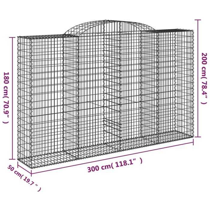 VidaXL Paniers à gabions arqués 3 pcs 300x50x180/200 cm fer galvanisé, gabion, cage de gabion, panier de mur de gabion, mur 3146774