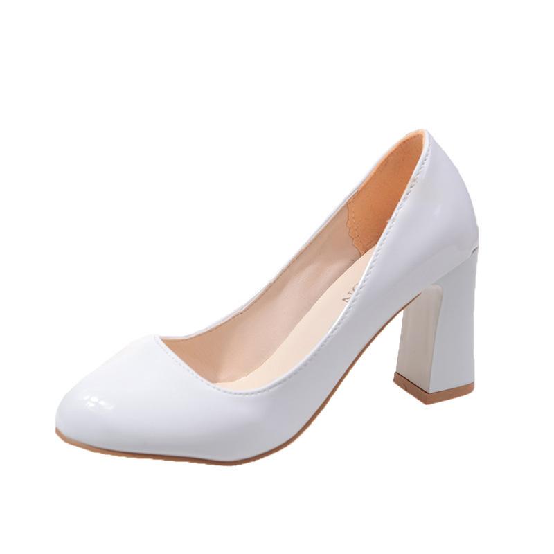 2025 summer foreign trade new low-top work shoes large size thick high heel shallow mouth foot cuff pointed thick heel round head women's shoes