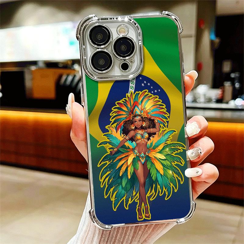 

Brazil Brazilian Flag Plating Phone Case For Iphone 16 17 Pro Max Air 16E 14 15 Plus 12 13 Mini Anti-Fall Airabag Cover iPhone 16 Pro Max