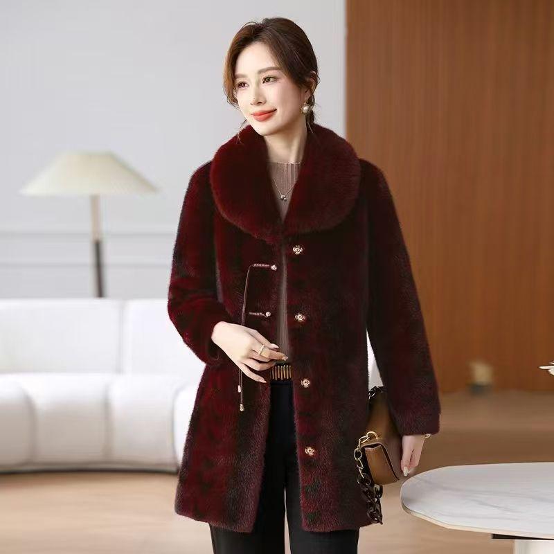 Dicker Baumwollmantel mit integriertem Nerz-Samtpelz für Damen - Elegante Herbst-/Winter-Langjacke für Damen mittleren Alters