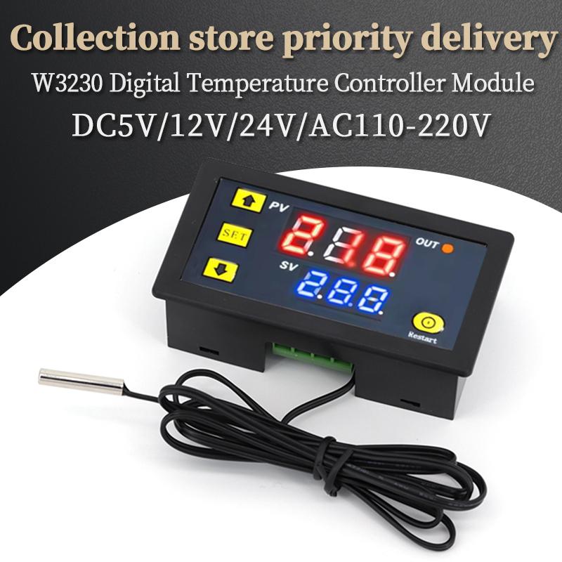 W3230 DC 12V 24V 110V 220V AC Digital Temperature Controller LED Display Thermostat With Heating Cooling Switch NTC Sensor