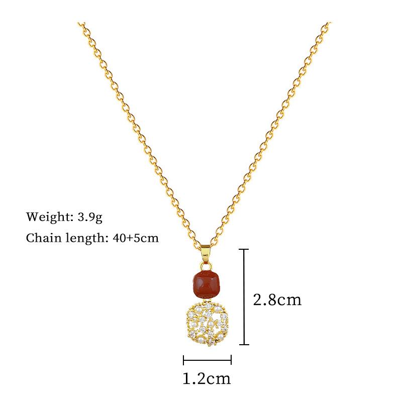 Geometrisches Vintage Rotes Emaille Zirkon Quadrat Halskette Ohrstecker für Damen Y2K Edelstahl Kette Schmuckset Geschenke