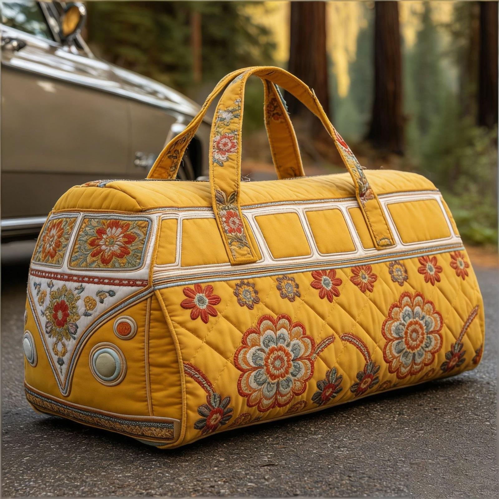 Retro Quilted Travel Bag, Bohemian- Weekend Travel Tote, Large-Capacity Carry- Luggage
