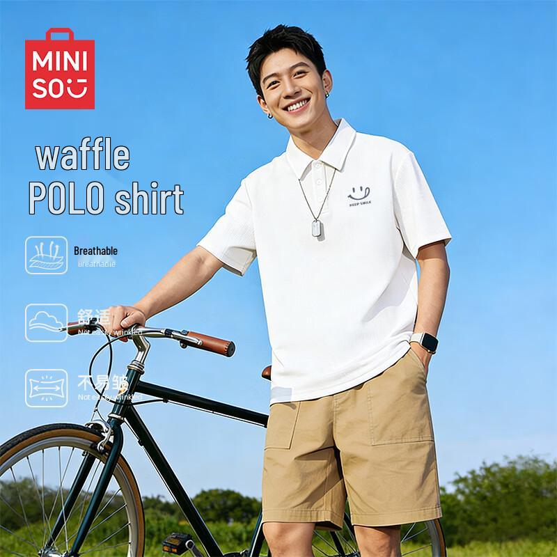 MINISO Men s Heavyweight Waffle Knit Polo Shirt XL