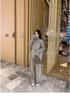 2021 Autumn/Winter Korean High Neck Slit Knitwear & Loose Wide-Leg Pants Two-Piece Set for Women
