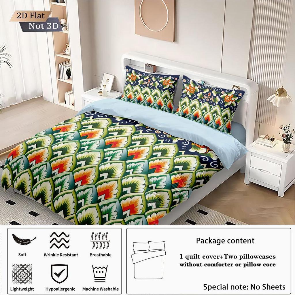 Duvet Cover Set med Keramiskt Kakelmönster - Digitaltryck, 3-delat Sängkläder