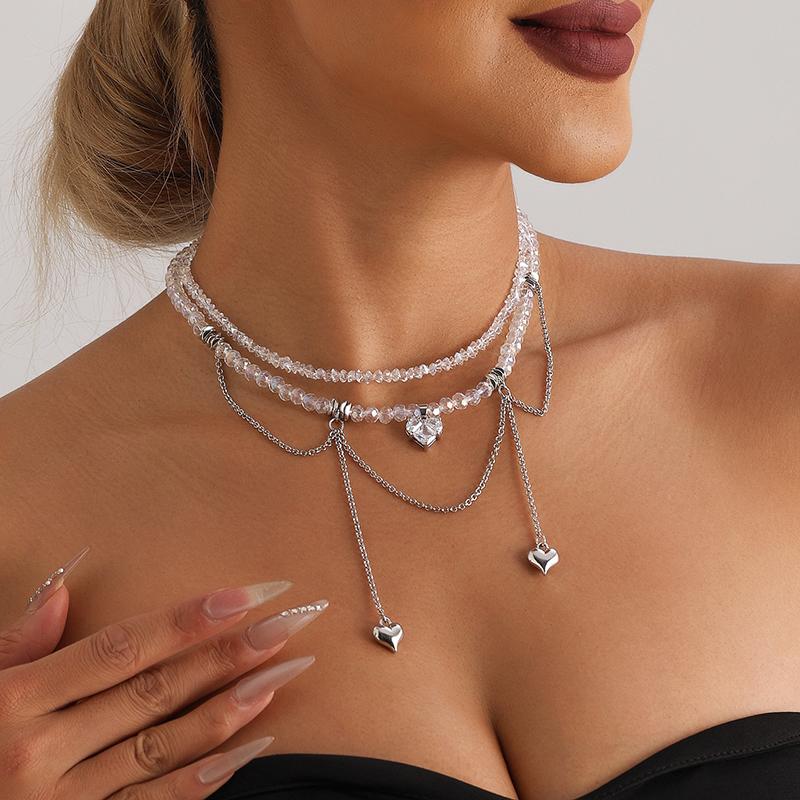 Fashion Trend Accessories Irregular Hand-Beaded Love Fringe Serpentine Pendant Mix Necklace Stainless Steel Jewelry